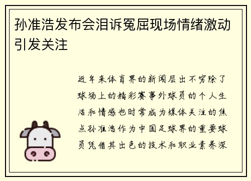 孙准浩发布会泪诉冤屈现场情绪激动引发关注